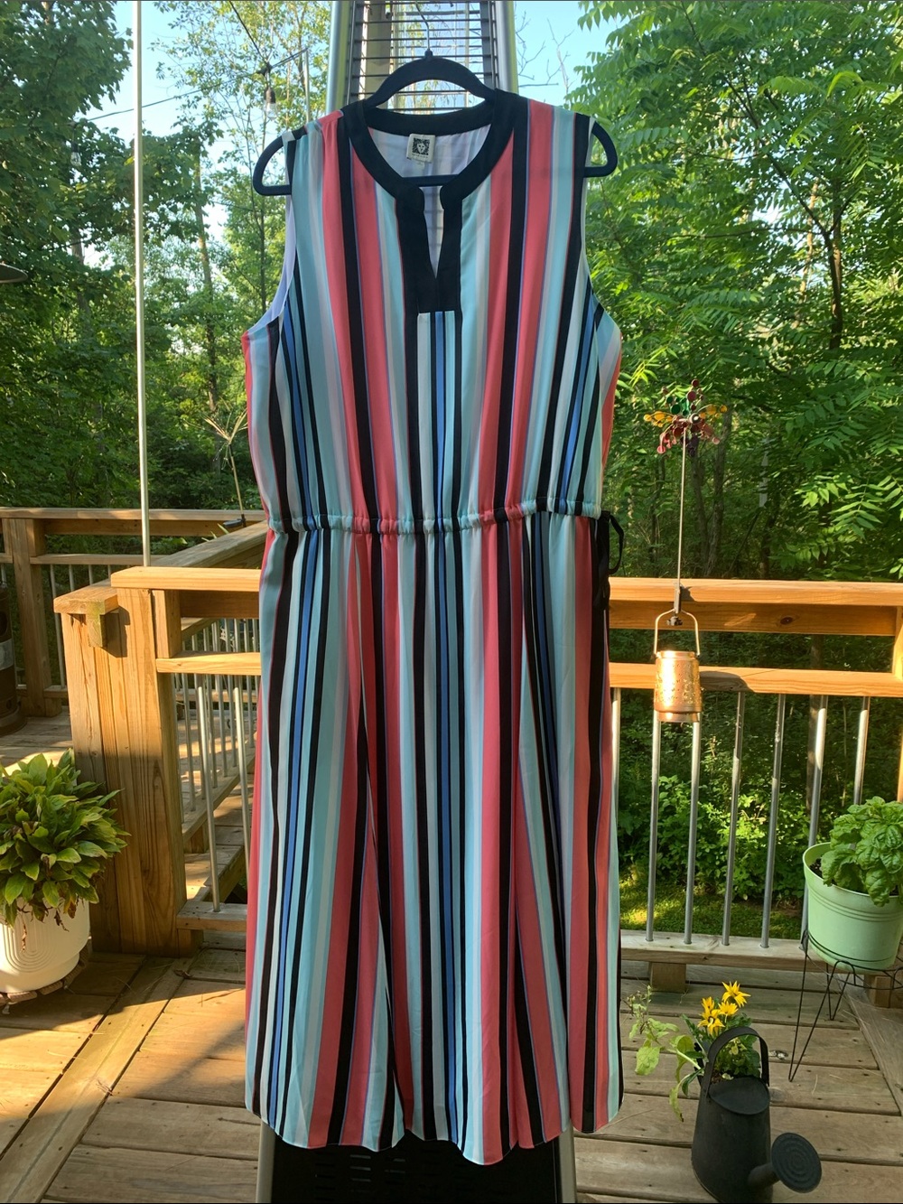 Anne Klein Colorful Striped Sleeveless Dress with  Signature Lion Label